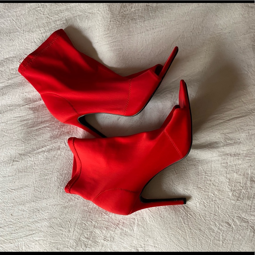 Red open toe booties